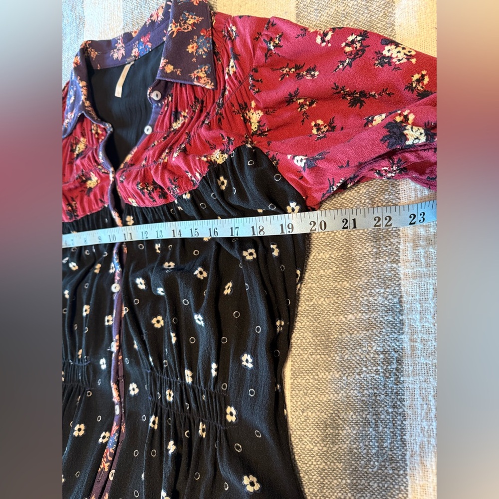 Free People Nora Midi Dress Floral Print Button Down the Front SZ L Black/Red - Picture 9 of 11